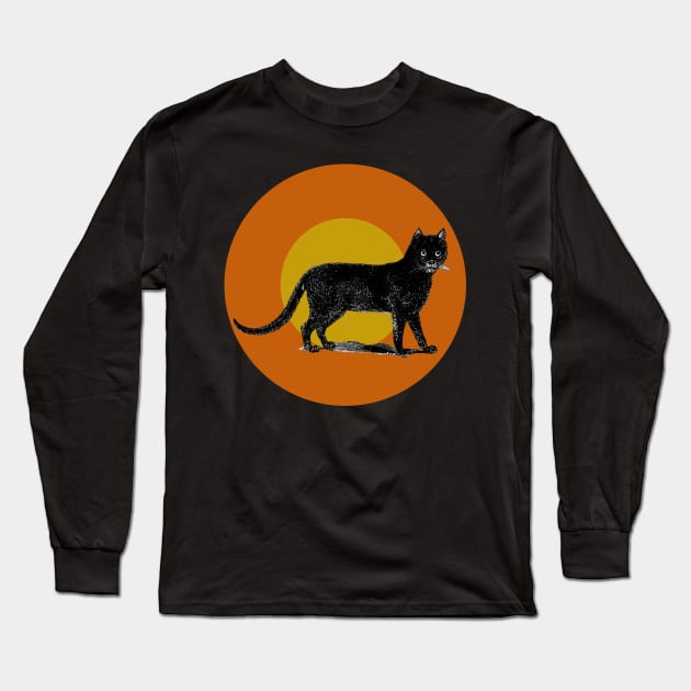 Halloween Black Cat, Signs and Sumbols - Black, Orange and Ochre Long Sleeve T-Shirt by SwagOMart